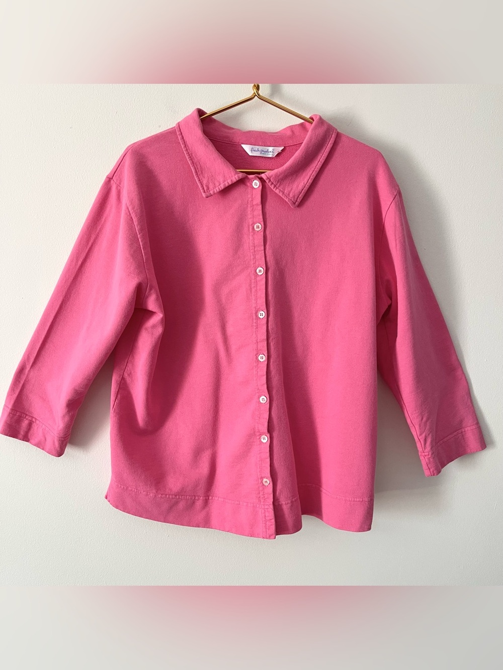 Fresh Produce Pink Garment Dyed French Terry Cotton Relaxed Button Front Top L